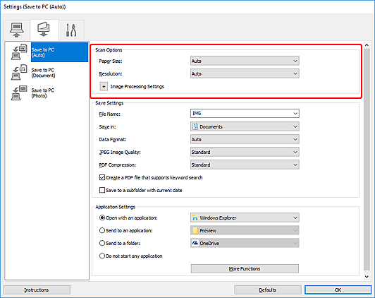 figure: Settings dialog box